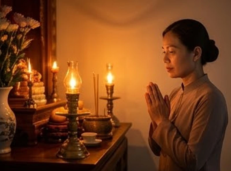 Người hành lễ duy trì đọc văn khấn điện thờ tại gia đều đặn vào các ngày sóc vọng để cầu bình an