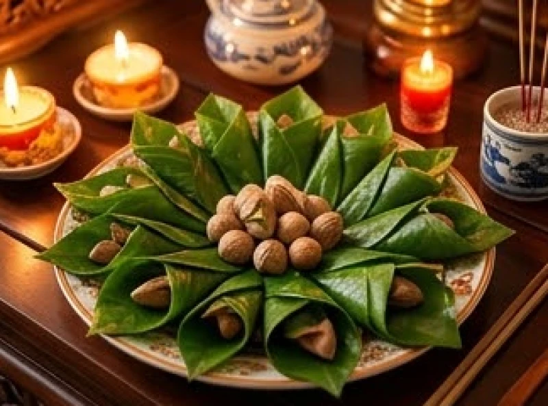 Văn khấn đầy tháng tại nhà nội: Bài cúng gia tiên và 12 Bà Mụ 7 Đĩa trầu cau têm cánh phượng tinh xảo cùng nhang đèn trên mâm cúng đầy tháng