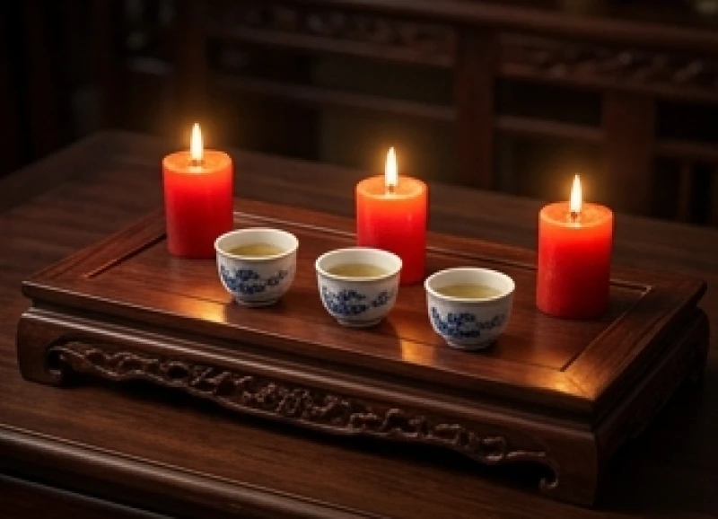 Tuổi Thìn tam tai năm nào: Bảng mốc thời gian và cách giải hạn 7 Mâm lễ vật chuẩn bị cho nghi thức cúng giải hạn gồm ba ly rượu trắng và ba nến đỏ
