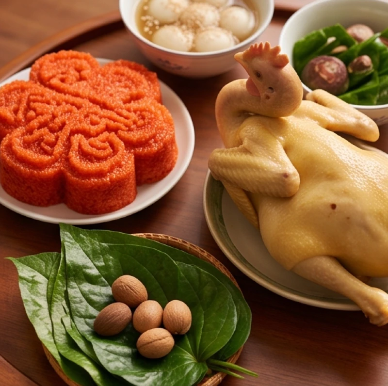 Văn khấn cúng thôi nôi chuẩn nhất: Mâm lễ và trình tự nghi thức 3 Các lễ vật cúng thôi nôi truyền thống bao gồm xôi gấc đỏ, chè đậu trắng, gà luộc chéo cánh và trầu cau