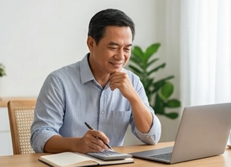 Chàng trai trưởng thành cẩn thận ghi chép và tính toán ngân sách dành cho đám cưới để tránh chi tiêu vượt mức