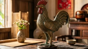 Tượng đồng Kim Kê oai vệ mang đậm lịch sử và ý nghĩa con gà trong tử vi phong thủy gia đạo