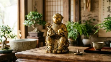 Bức tượng linh vật khỉ bằng đồng mạ vàng thể hiện lịch sử và ý nghĩa con khỉ trong tử vi phong thủy