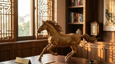 Bức tượng ngựa phong thủy bằng gỗ chạm khắc tinh xảo thể hiện lịch sử và ý nghĩa con ngựa trong tử vi phong thủy