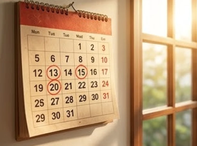 Cuốn lịch tường có khoanh đỏ những ngày hoàng đạo vượng khí dành cho gia chủ tuổi Dần