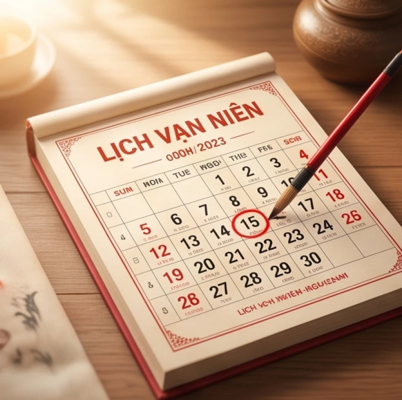 Cuốn lịch vạn niên mở ra trang có ngày hoàng đạo thuộc nhóm tam hợp Tỵ Dậu Sửu dành cho việc cưới hỏi