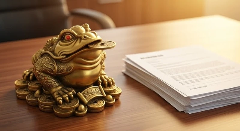 Cóc ngậm tiền Thiềm Thừ đặt trên bàn kinh doanh thu hút tài lộc tuổi Thìn hiệu quả