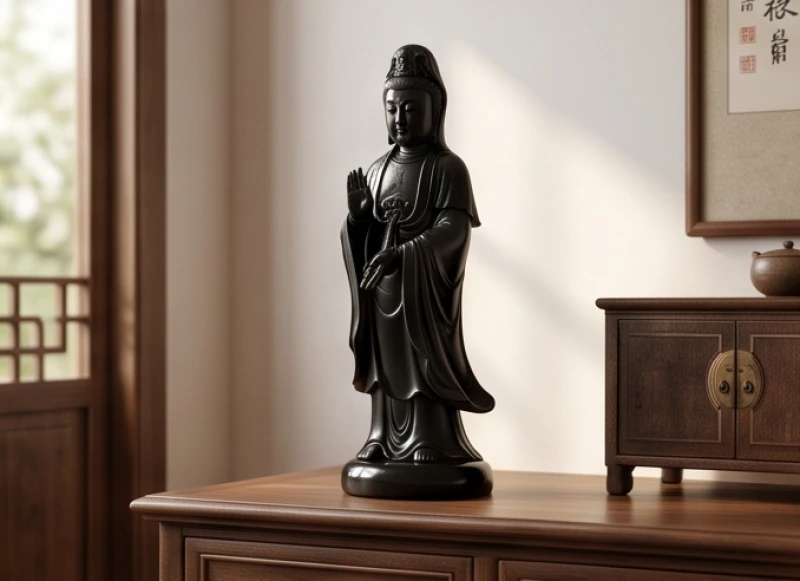 Linh vật phong thủy tuổi Mão: danh sách kiêng kỵ và cách an vị 6 Bức tượng điêu khắc từ khối đá obsidian đen bóng bẩy phản chiếu ánh sáng tự nhiên tuyệt đẹp