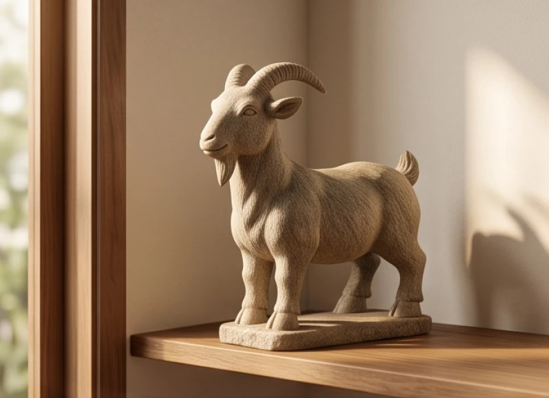 Linh vật phong thủy tuổi Mão: danh sách kiêng kỵ và cách an vị 2 Tượng dê phong thủy bằng đá tự nhiên với đường nét chạm khắc tinh xảo đặt góc phòng khách