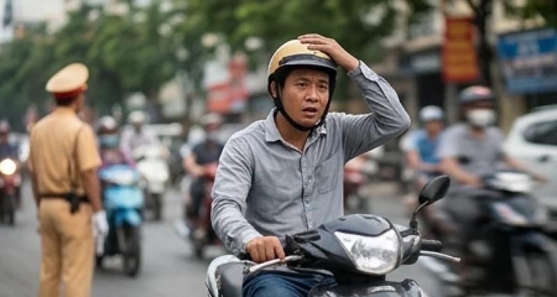Mơ thấy công an giao thông: Điềm báo & con số theo tình huống 8 Người đi xe máy hốt hoảng sờ lên đầu phát hiện mình thiếu đồ bảo hộ khi đang di chuyển