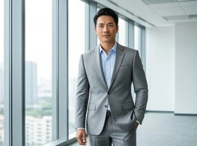 Người nam diện bộ vest xám bạc kết hợp áo sơ mi màu xanh dương bên trong