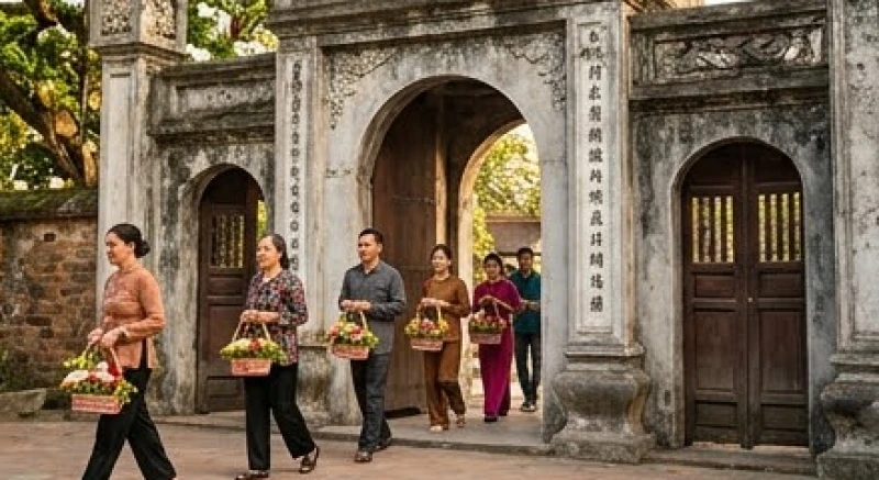 Văn khấn Đền Mẫu Hưng Yên: Bài cúng chuẩn và trình tự 3 ban 4 Du khách bước qua cửa bên phải của Cổng Tam quan để tiến vào khu vực dâng hương bên trong đền