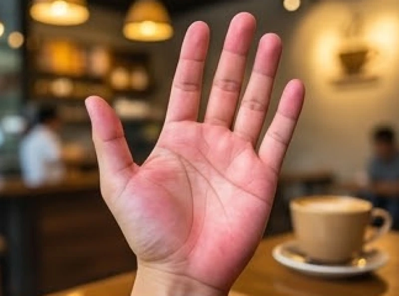 Lòng bàn tay trái ửng hồng tự nhiên với các đường chỉ tay nổi rõ, báo hiệu tài lộc bất ngờ