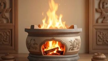 Ngọn lửa đỏ rực cháy bền bỉ trong chiếc lò nung thể hiện ý nghĩa mệnh Lư Trung Hỏa là gì trong phong thủy ngũ hành