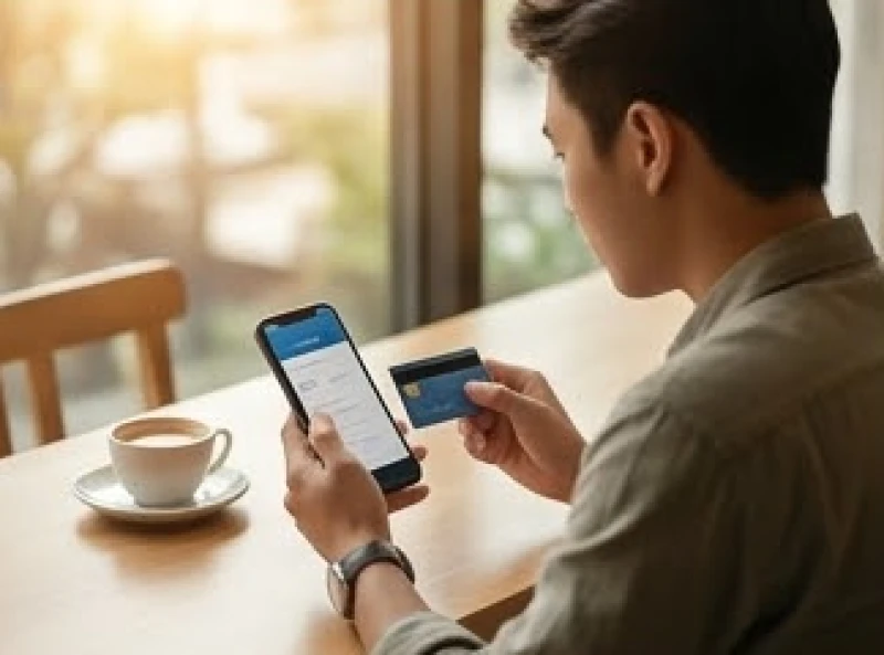 Người trẻ tuổi đang suy nghĩ cẩn trọng khi thao tác giao dịch tài chính trên màn hình điện thoại thông minh