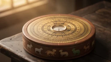 La bàn phong thủy và 12 con giáp minh họa chi tiết khái niệm lục hại là gì trong tử vi