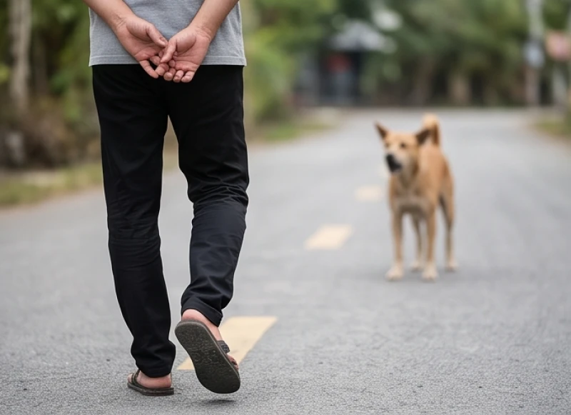 Bị chó sủa là điềm gì? Giải mã ý nghĩa và cách xử lý an toàn 9 Đôi chân bước lùi thật chậm rãi và bình tĩnh trên đường để thoát khỏi tầm ngắm của chó lạ