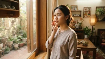Người phụ nữ Việt Nam lo âu chạm tay lên mặt khi chưa rõ hiện tượng má phải giật cơ điềm gì hay do bệnh lý