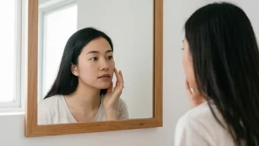 Phụ nữ trẻ chạm tay vào má phải khi bị giật cơ, băn khoăn về điềm báo và sức khỏe