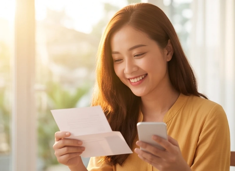 Cô gái trẻ mỉm cười rạng rỡ khi đón nhận tin vui sau những đợt rung giật nhẹ ở vùng cơ gò má bên trái