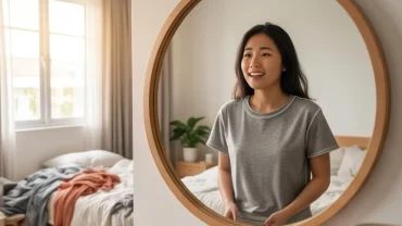 Người trẻ bối rối khi soi gương và nhận ra sự cố để biết mặc áo trái là điềm gì