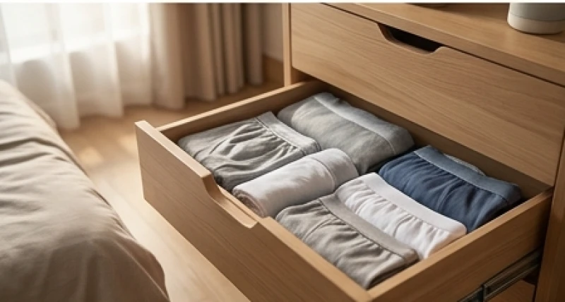 Ngăn kéo tủ quần áo xếp gọn gàng các loại trang phục lót mềm mại trong không gian yên tĩnh giúp thanh tẩy tà khí