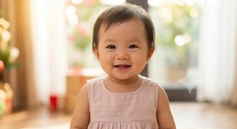 Văn khấn thôi nôi bé gái: Bài cúng Mụ chuẩn và mâm lễ 3 miền 8 Bé gái mặc trang phục lụa mềm mại thoải mái cười đùa trong ngày lễ tạ ơn tròn một tuổi