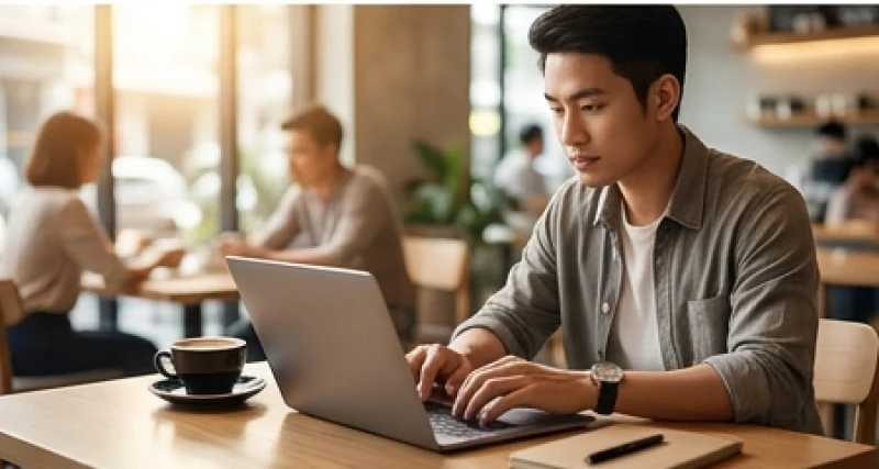 Nhân viên văn phòng tập trung làm việc bên tách cà phê nóng vào sáng sớm, sẵn sàng đón nhận luồng vượng khí mới