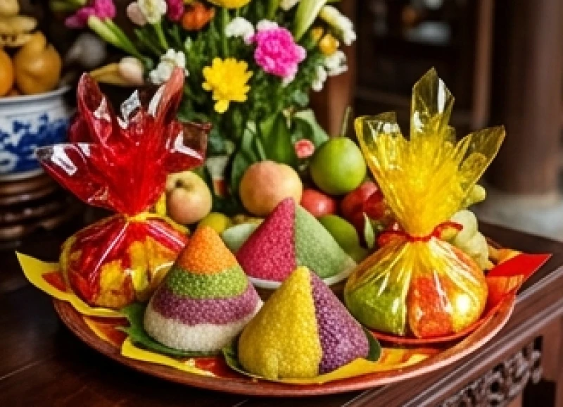 Văn khấn Đền Bắc Lệ: Hướng dẫn sắm lễ và thứ tự bái yết 4 Mâm lễ chay dâng đền với xôi chè ngọt và oản ngũ sắc được gói ghém cẩn thận trong giấy kiếng rực rỡ