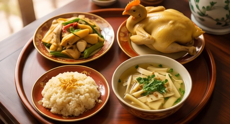 Thứ tự khấn thần linh và gia tiên: Quy trình chuẩn tránh phạm kỵ 4 Mâm cỗ mặn truyền thống với gà luộc và canh măng được chuẩn bị chu đáo để dâng lên ban gia tiên trong ngày rằm