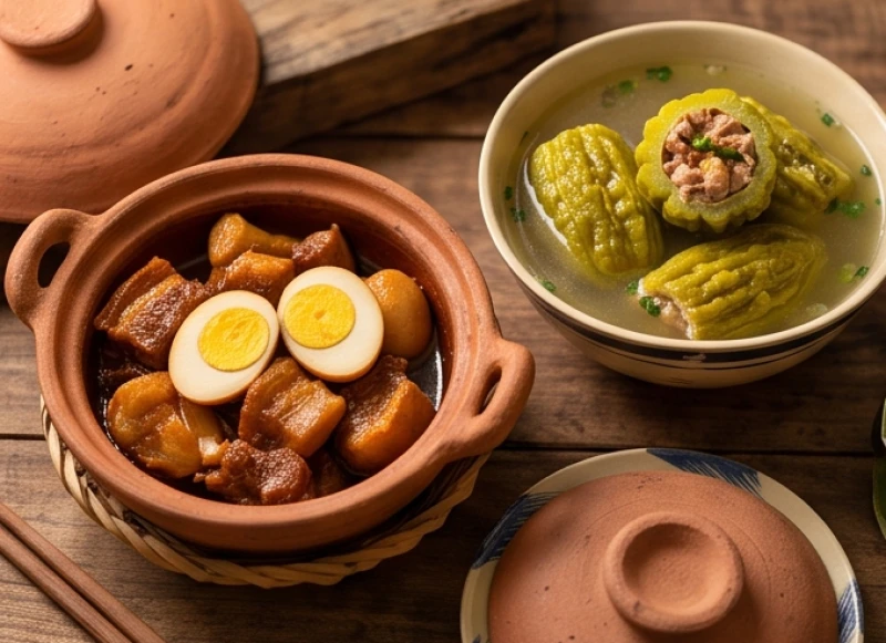 Văn khấn ngày giỗ ông bà: Quy tắc xưng hô và mâm cỗ 3 miền 5 Nồi thịt kho hột vịt và bát canh khổ qua nhồi thịt quen thuộc trong mâm cúng của người miền Nam