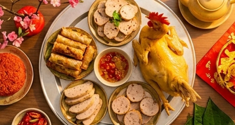Văn khấn Thổ Công mùng 1 Tết: Bài cúng chuẩn và cách xưng thỉnh 3 Mâm cỗ mặn cúng Thổ Công truyền thống gồm gà luộc, xôi gấc, giò lụa và đĩa nem rán