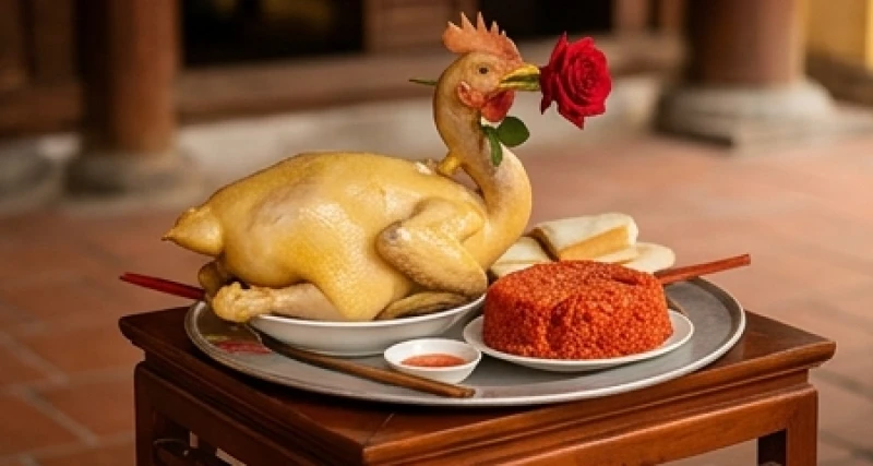 Văn khấn xin lộc Mẫu Sòng Sơn: Bài khấn chuẩn, đúng nghi thức 5 Mâm cỗ mặn dâng đền Mẫu gồm gà luộc nguyên con ngậm hoa hồng và xôi gấc đỏ tươi bày biện đẹp mắt