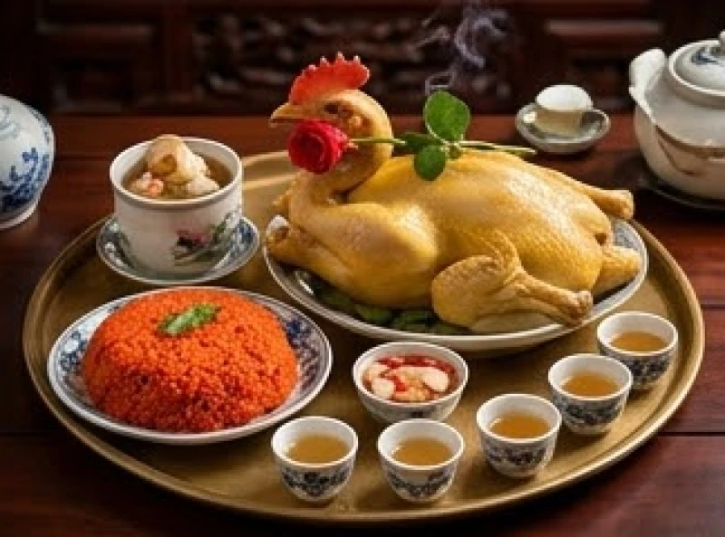 Văn khấn khi vào chính điện: Chuẩn nghi thức chùa và gia tiên 6 Mâm cỗ mặn truyền thống đầy đủ gà luộc, xôi gấc được chuẩn bị chu đáo để đọc văn khấn khi vào chính điện gia đình