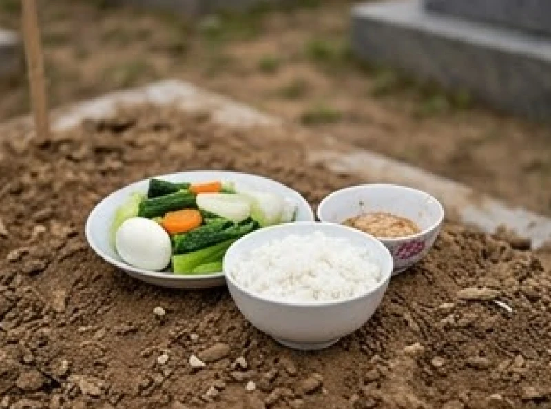 Văn khấn khi thăm mộ: Bài cúng chuẩn tâm linh và trình tự hành lễ 9 Bát cơm trắng và đồ ăn thanh đạm dâng lên phần mộ mới đắp trong vòng 49 ngày mong người mất siêu thoát