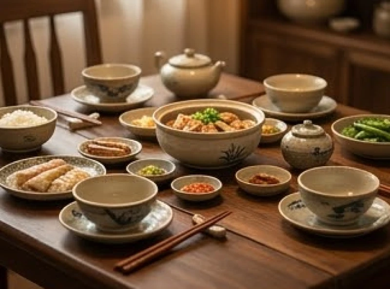 Khung cảnh mâm cơm gia đình ấm cúng thể hiện sự nhường nhịn và gắn kết của hai vợ chồng trong hôn nhân