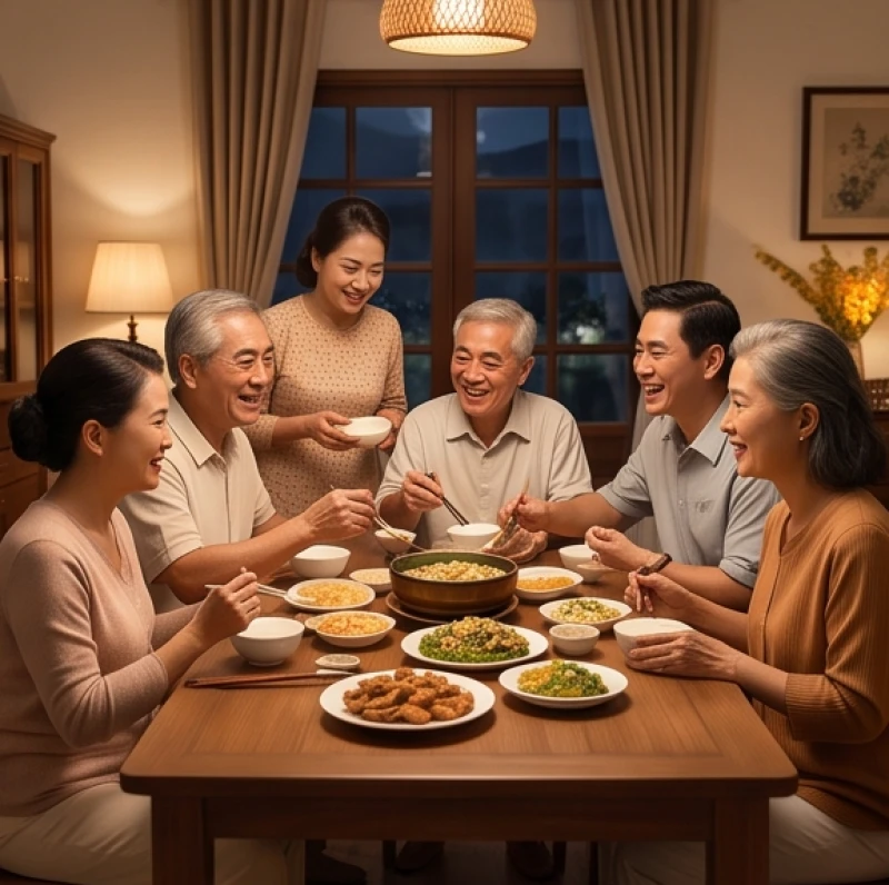 Tử vi tuổi Ất Mùi 1955 năm 2027: Tra đại hạn và cách cúng sao 7 Cả gia đình nhiều thế hệ cùng quây quần đầm ấm bên mâm cơm cuối năm ngập tràn tiếng cười