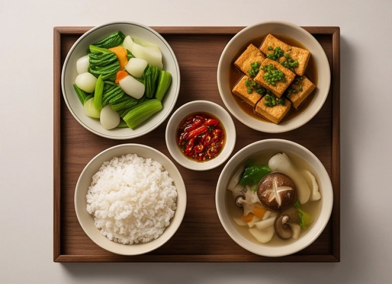 Mâm cúng 49 ngày gồm xôi chè và món chay không nêm gia vị cay nồng