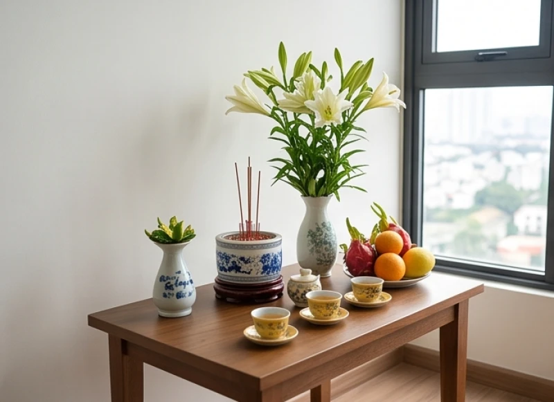 Văn khấn Thành Hoàng làng: Bài cúng chuẩn tại đình và bái vọng 9 Mâm lễ bái vọng giản dị được thiết lập trang trọng tại phòng khách hướng về phía quê nhà