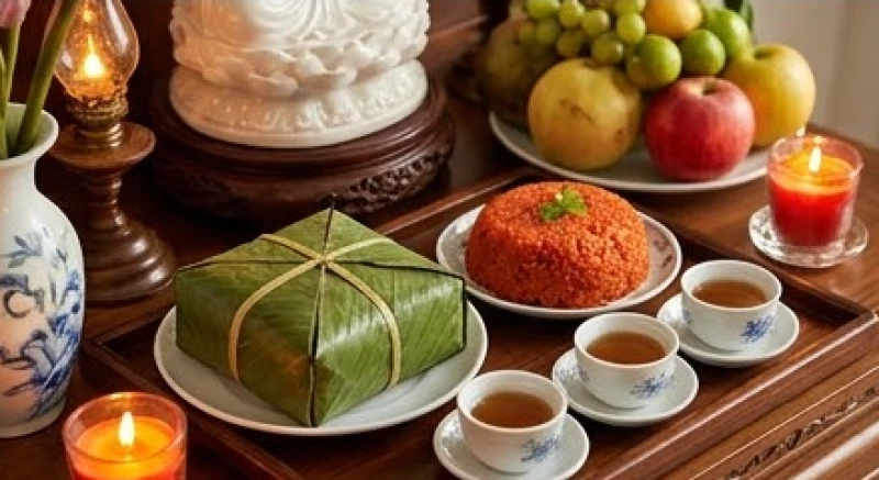 Văn khấn Phật Bà Quan Âm tại nhà: Trọn bộ bài cúng và nghi thức 7 Mâm cúng chay đêm Giao thừa với bánh chưng chay, xôi gấc và trà tịnh dâng lên Phật Bà Quan Âm