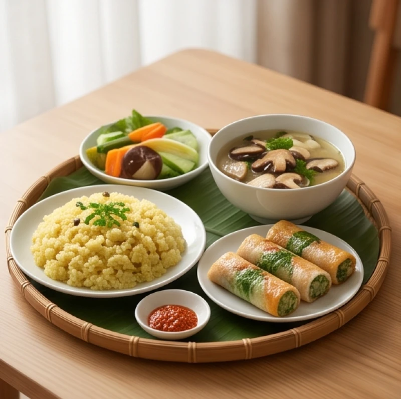 Văn khấn giỗ cha: Mẫu bài cúng chuẩn và trình tự hành lễ 4 Mâm cúng chay thanh tịnh với xôi đỗ xanh, chả lụa chay và bát canh nấm