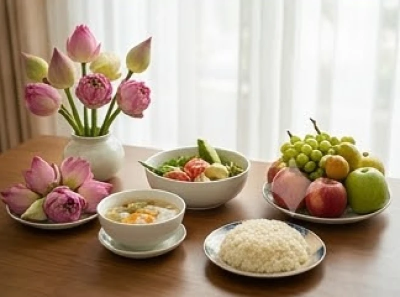Văn khấn lễ tạ đất: mâm cúng 3 miền, bài khấn và vị trí hành lễ 11 Mâm cúng tạ đất chay thanh tịnh gồm hoa tươi trái cây xôi chè dành cho người hướng Phật