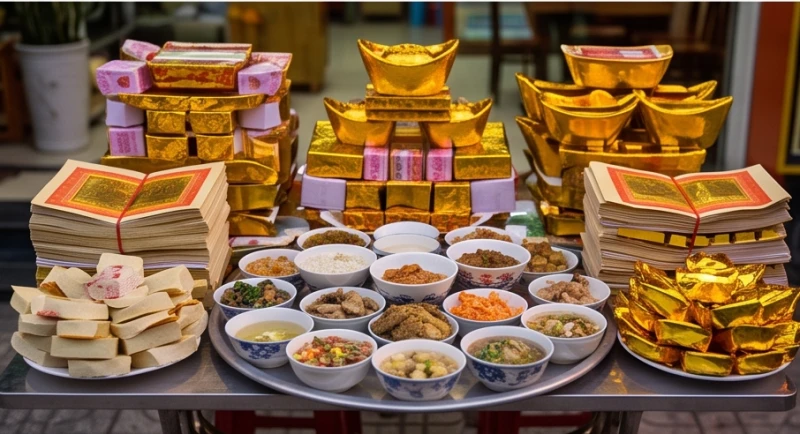 Quy mô mâm cúng cô hồn vào tháng bảy âm lịch thường lớn hơn với lượng giấy tiền vàng mã tăng gấp đôi