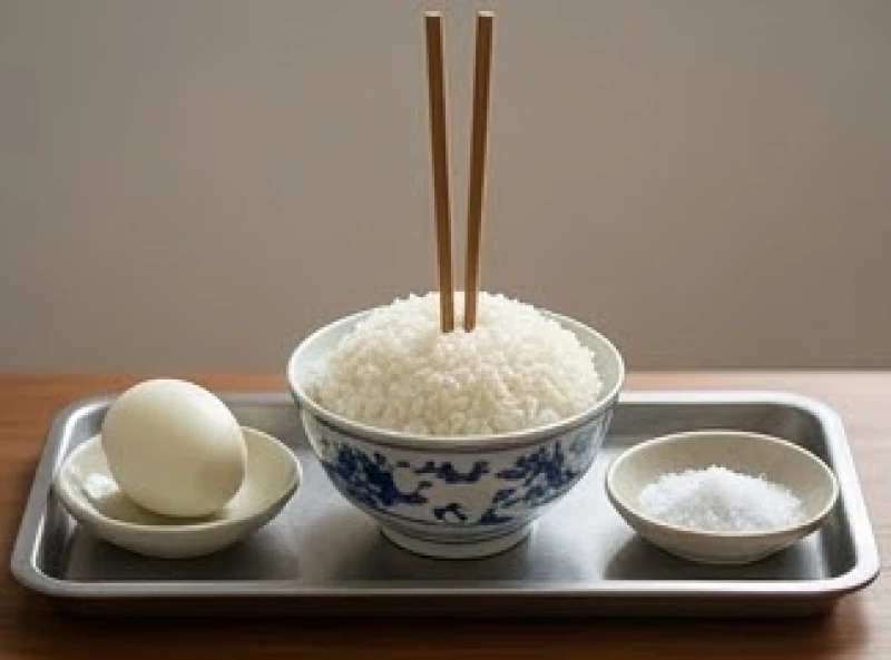 Văn khấn vong linh người mới mất: Mẫu chuẩn Nôm & Phật giáo 3 Mâm cúng lễ nhập lịm gồm bát cơm lồng cắm đũa, quả trứng luộc và đĩa muối trắng trang nghiêm