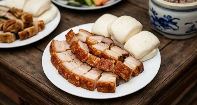 Đĩa thịt heo quay da giòn rộm cùng mâm ngũ quả đặc trưng của người dân Nam Bộ