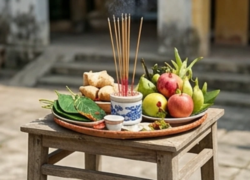 Mâm lễ cúng động thổ mượn tuổi xây nhà được chuẩn bị chu đáo trong năm Bính Ngọ