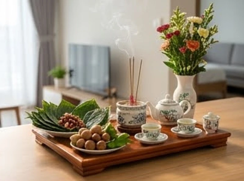 Văn khấn nhập trạch nhà chung cư: Trọn bộ bài cúng và quy trình 2 Mâm cúng gia tiên với đầy đủ trầu cau, hương hoa và trà quả được sắp xếp trang trọng tại căn hộ chung cư
