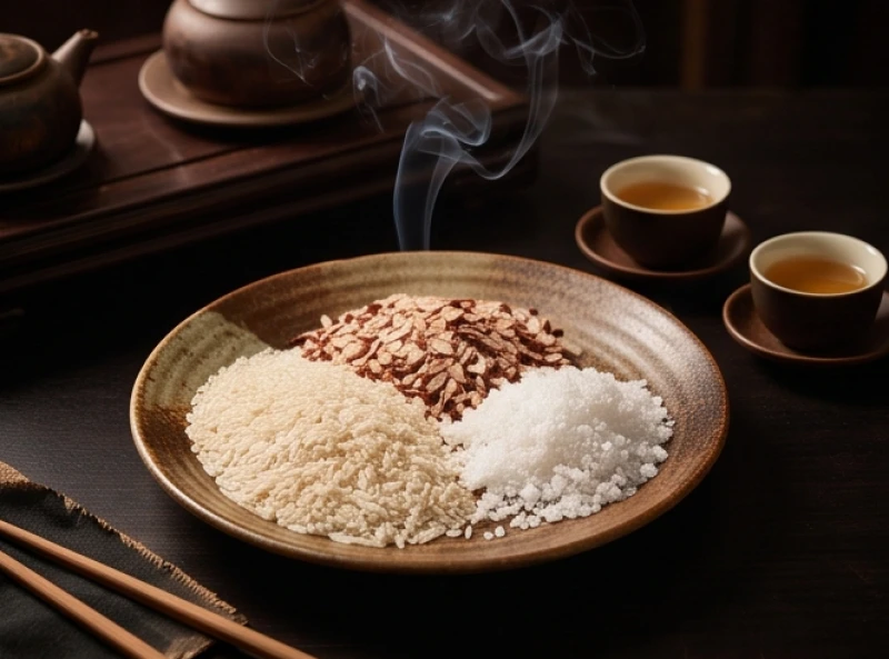 Đĩa muối gạo và các ly trà rượu thanh tịnh trên bàn cúng sao giải hạn Xung Thái Tuế