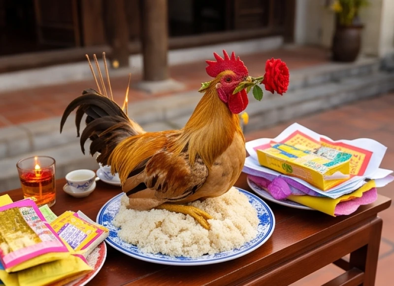 Văn khấn thần linh ngoài trời: Hướng bàn cúng và bài khấn chuẩn 9 Mâm lễ mặn cúng thần linh ngoài trời vào dịp đặc biệt với gà trống luộc và đĩa xôi nếp