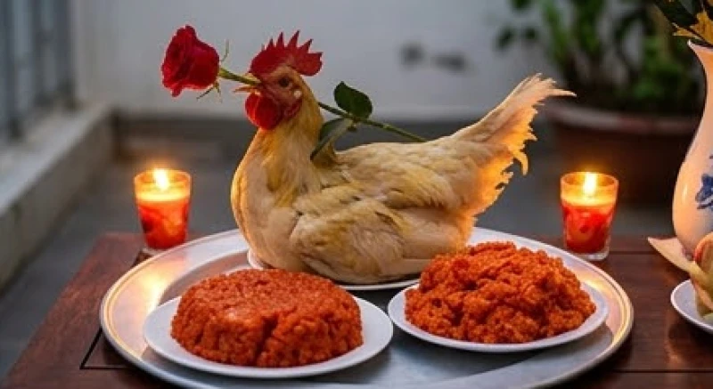 Văn khấn ngoài trời mùng 1: Trình tự cúng, mâm lễ & giờ tốt 5 Mâm cúng ngoài trời mùng 1 Tết Nguyên Đán trang trọng với gà trống luộc ngậm hoa hồng và xôi gấc